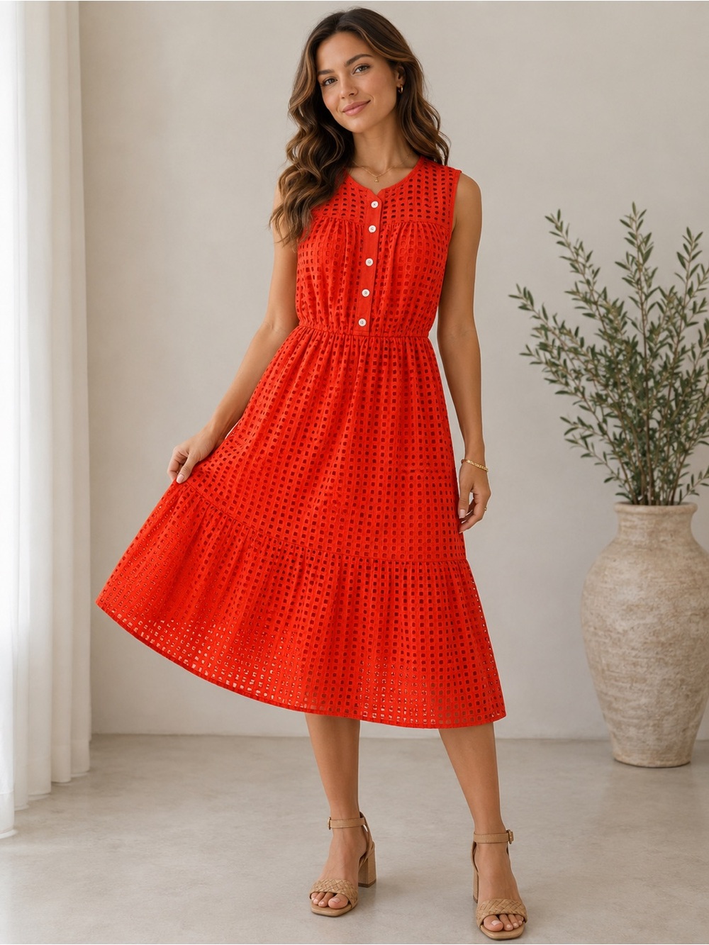 J. Crew Vibrant Orange Sleeveless Midi Dress
